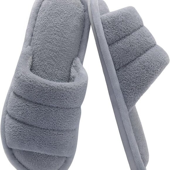 Shoes - Women Open Toe Slippers Terry Cloth Memory Foam Slip On House Comfort
